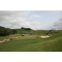 No. 9 at Westin La Cantera's Palmer Course features a tough uphill shot to the green guarded by water and bunkers.