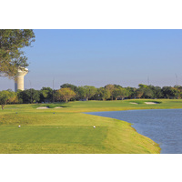 The par3 14th on the Campus Course at Texas A&M plays 200 yards from the tips over water.