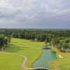 Aerial view of the #5, #6, #7 greens at Tour 18 Houston.