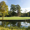 A view over the water of a green at Marsh Course from Kingwood Country Club.