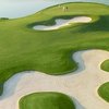 Aerial view of green protected by bunkers (courtesy of Houstonian Golf & Country Club)