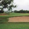 A view of the 8th hole protected by bunkers at Quicksand Golf Course