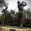 Famed teacher Harvey Penick is immortalized in this statue with pupil and ACC member Tom Kite near the first tee of Austin Country Club. 