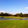 The par-4 sixth hole on Austin's Jimmy Clay Golf Course has an island green