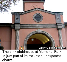 The pink clubhouse at Memorial Park